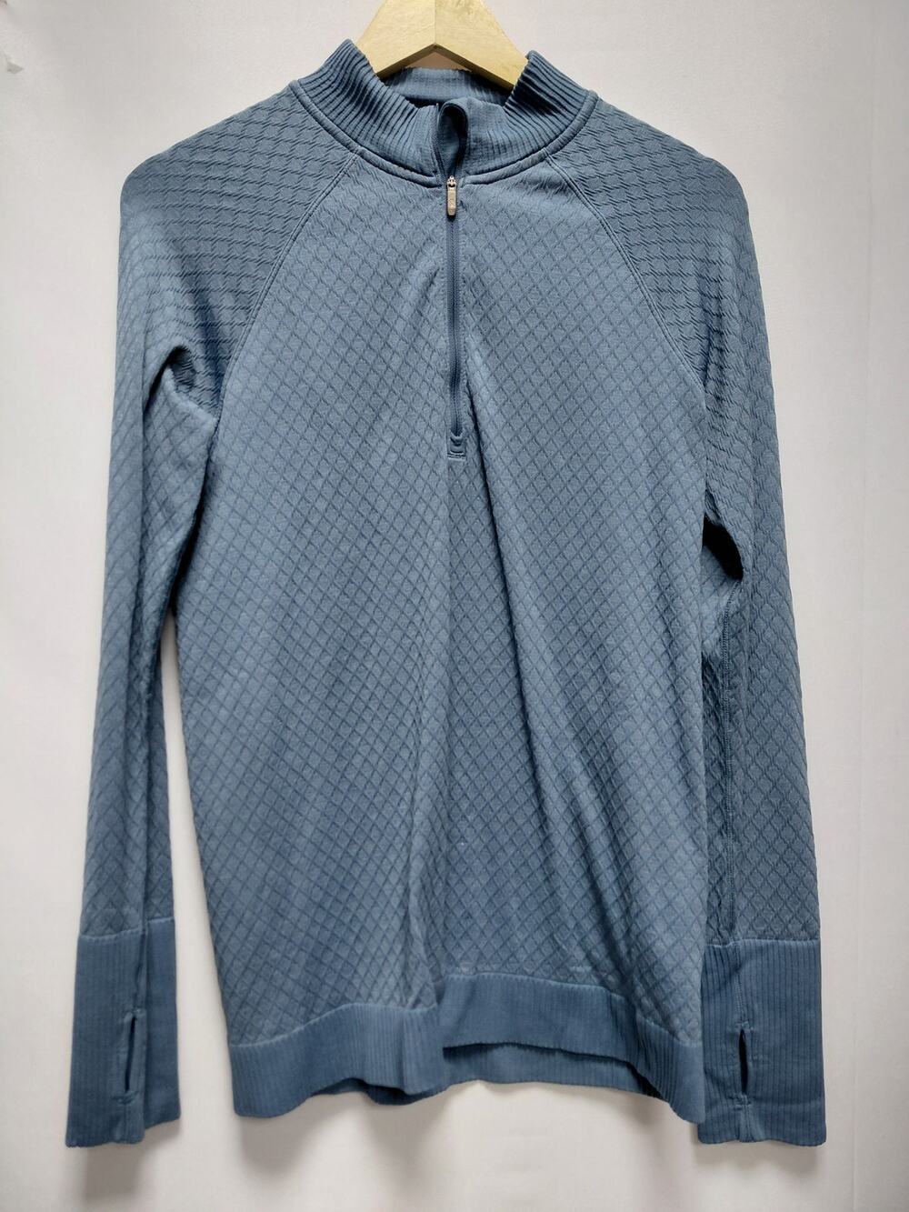 Lululemon Tip Blue 1/2 Zip Pullover Top Knit Long Sleeve Women See Measurements